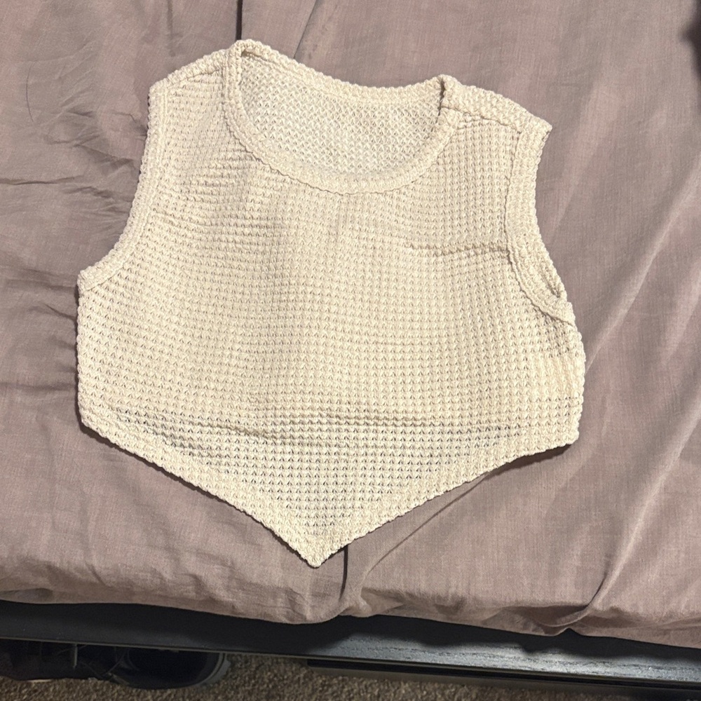 SHEIN Cream Textured Knit Crop Top